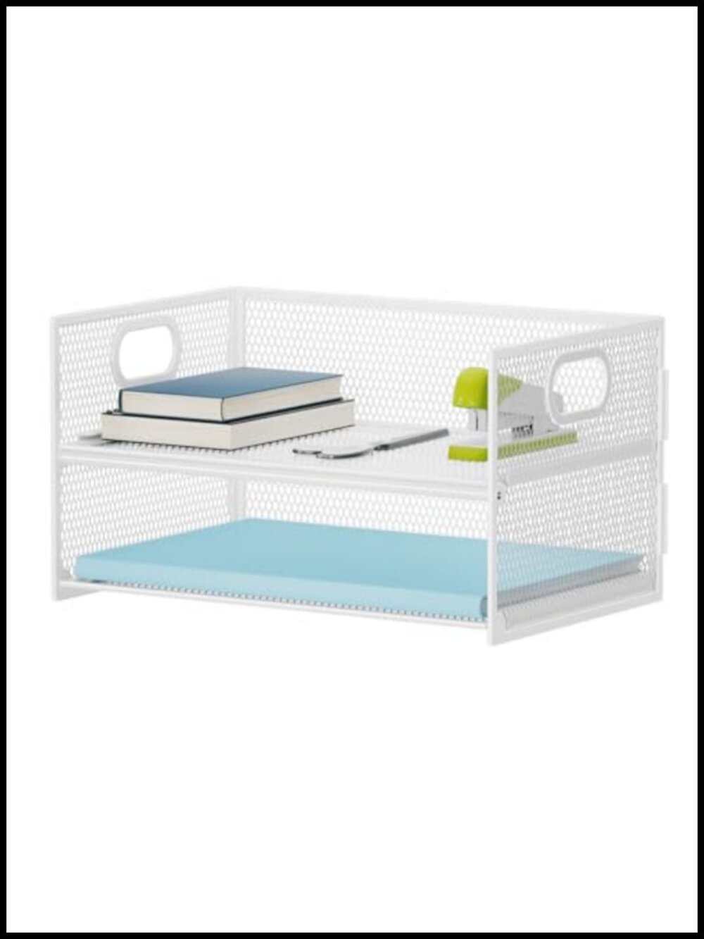 2 Tier Metal Mesh Letter Tray Paper Organizer with Handle Desk File Sorter